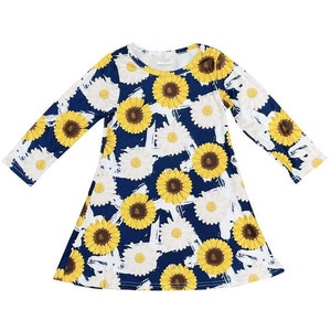 blue and yellow sunflower dress Sunflower Girls Smocked Ruffle Dress  Rylee Faith Designs