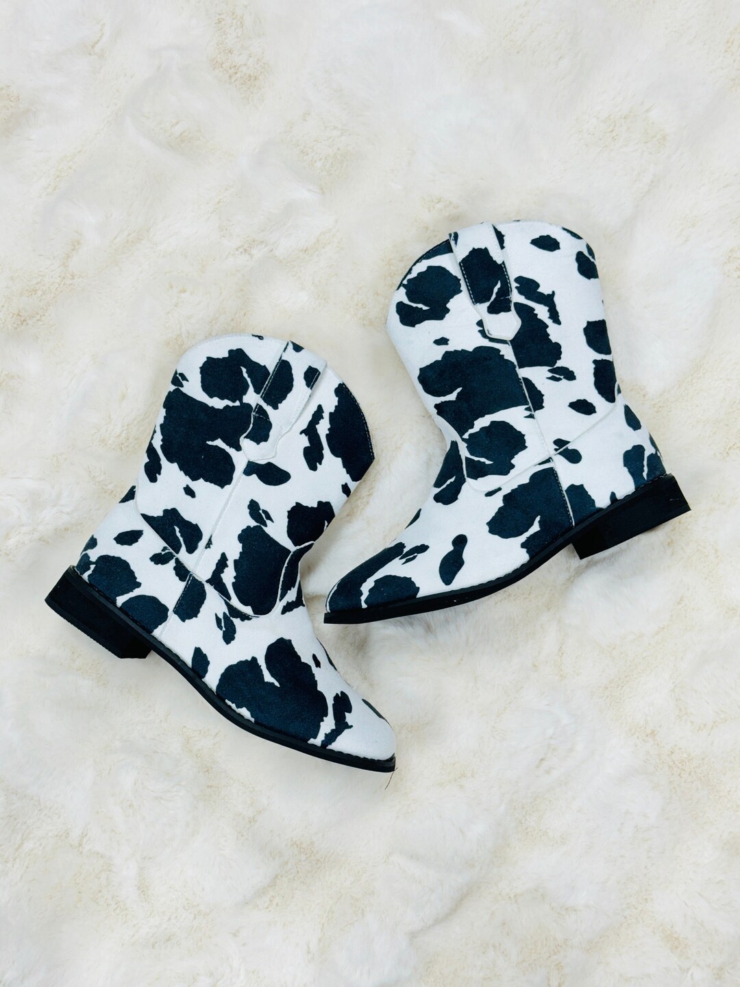 Pink Gray Cow Pattern Print Men Women Leather Boots main image 1