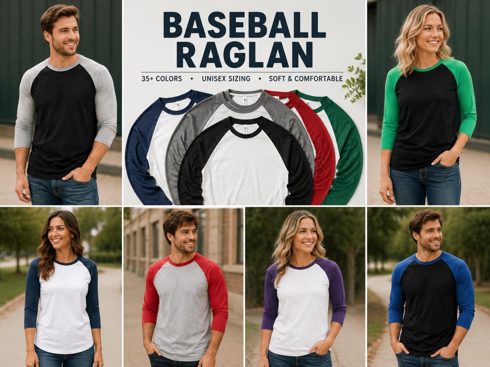 Adult 3/4 Sleeve Raglan Baseball T-shirt | 35+ Colors | Unisex Baseball ...
