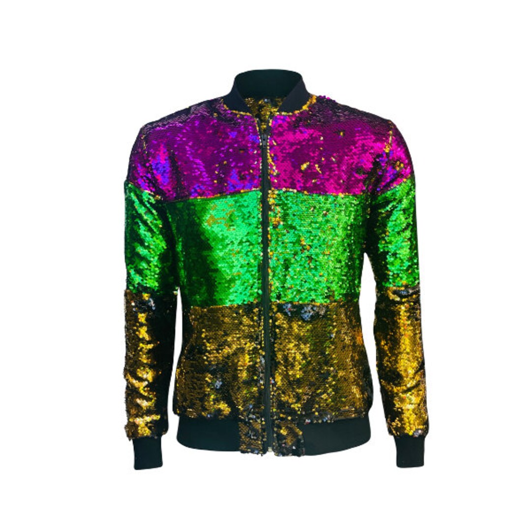 Sequin Unique Pattern Bomber Zip-Up Jacket