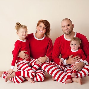 Christmas Red & White Striped Family Pajama Sets Kids and Adult