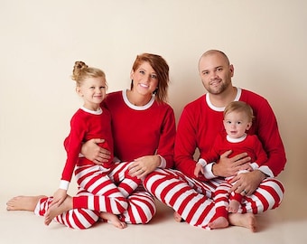 Christmas Red & White Striped Family Pajama Sets Kids and Adult