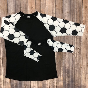 Soccer Raglan Shirt Unisex Matching Sports 3/4 Sleeve Soccer Sleeves Black & White