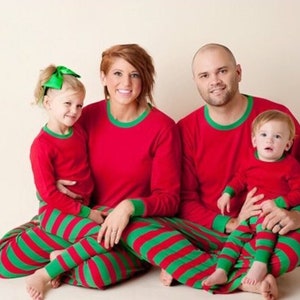 Christmas Red & Green Striped Family Pajama Sets Kids and Adult