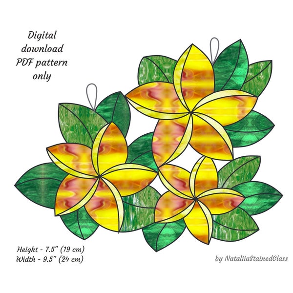 Plumeria stained glass pattern Digital download Suncatcher tropical flowers window hanging