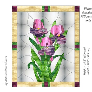 Irises Stained Glass Pattern, Digital Download, DIY Suncatcher Home Decor, Door panel