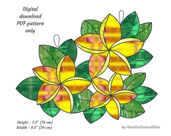 Motif de vitrail Plumeria, téléchargement numérique, décoration d'intérieur DIY Suncatcher fleurs tropicales