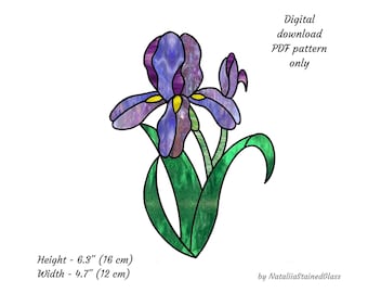 Iris målat glas mönster Digital nedladdning Solfångare blomma Mönster för nybörjare