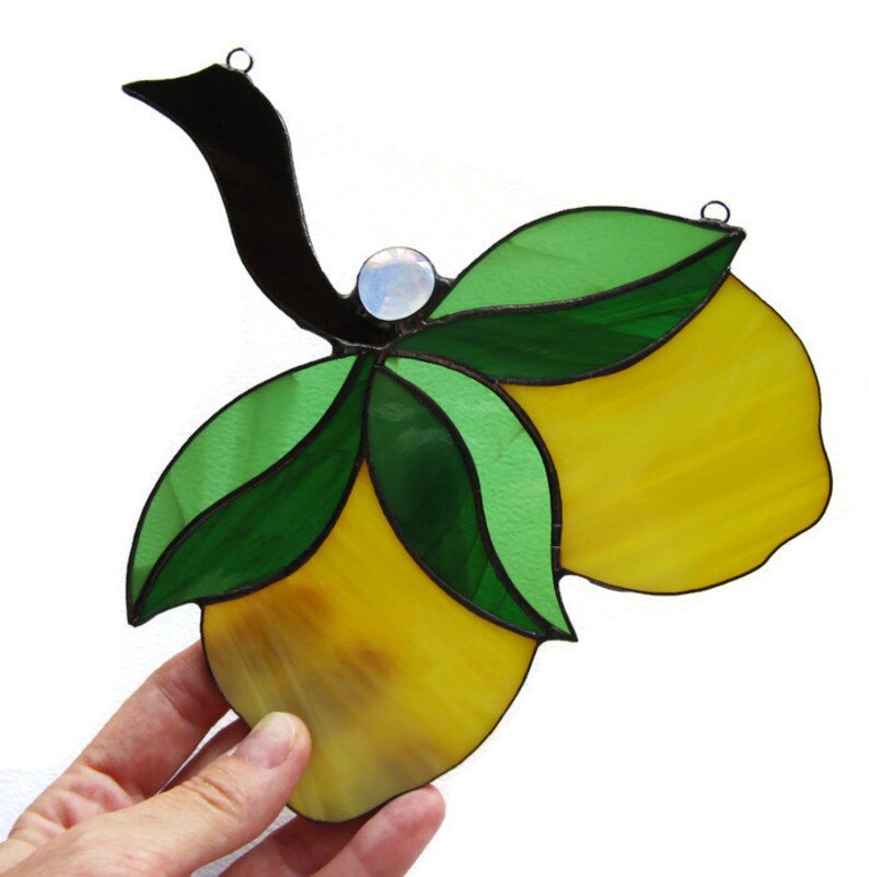 Stained glass lemon Yellow suncatcher window hanging Citrus decor