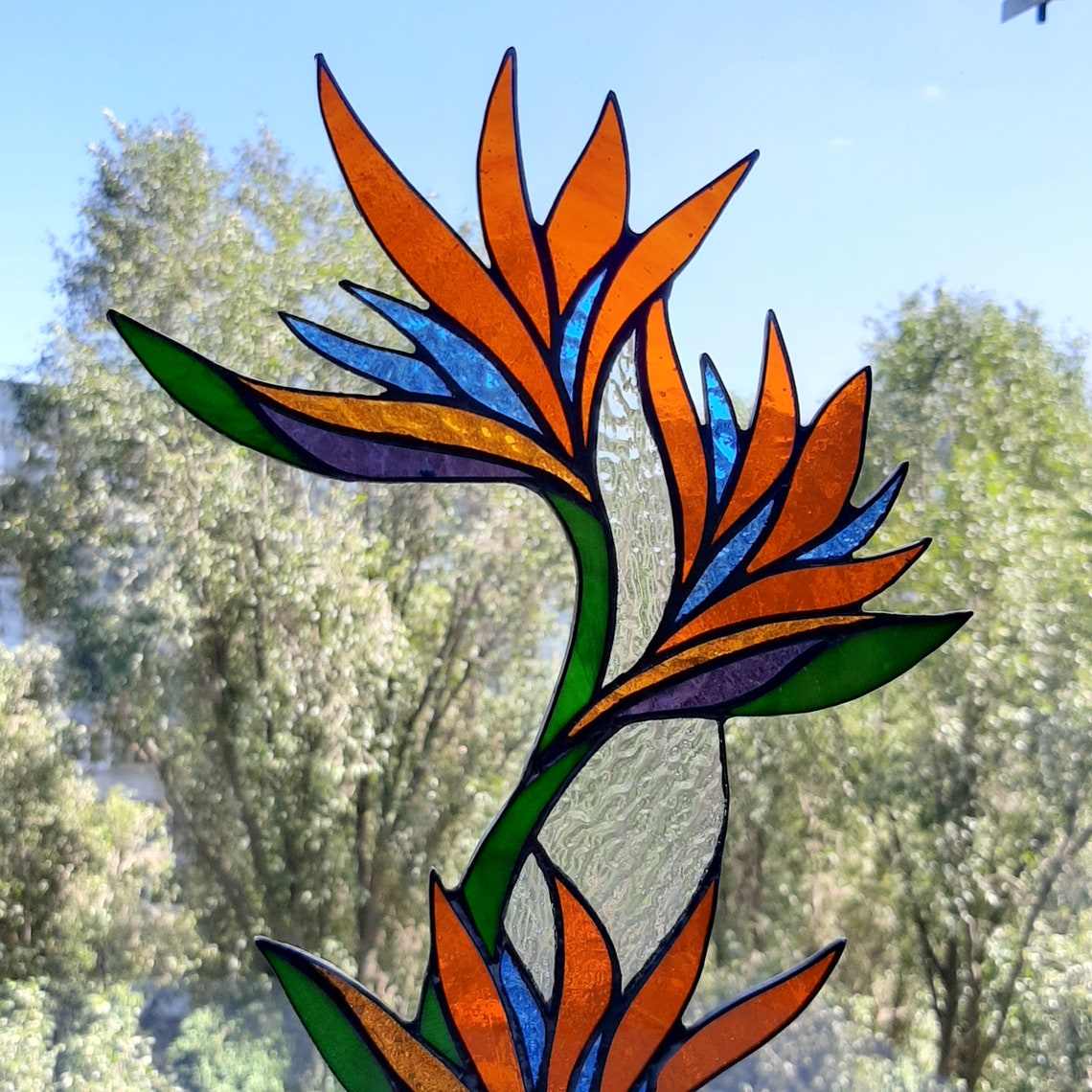 Bird of paradise stained glass window decor Flowers suncatcher Etsy