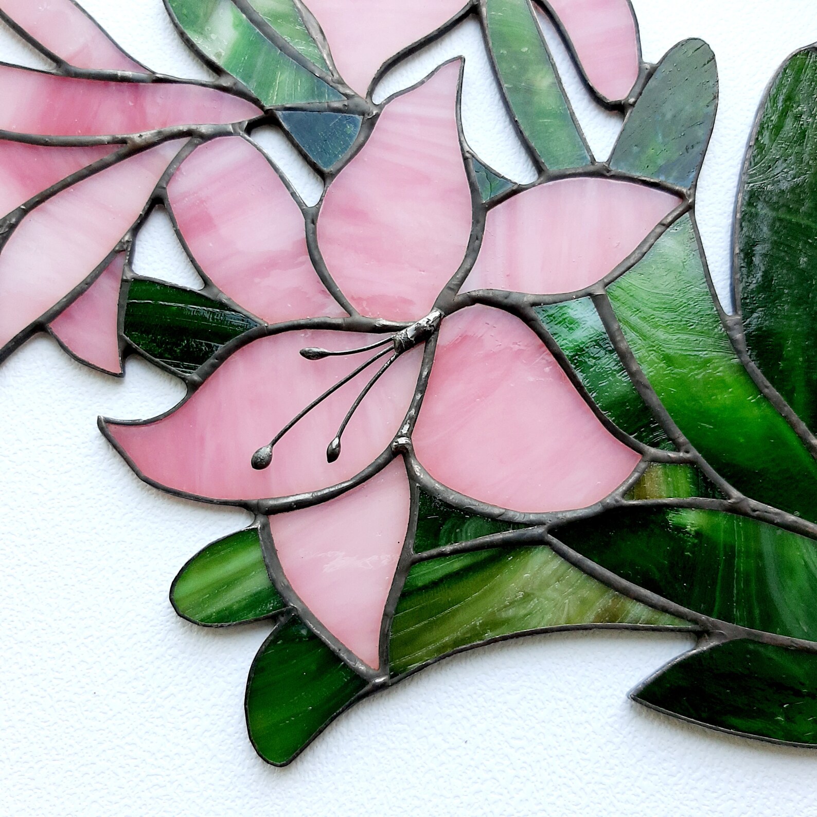 Lily stained glass window decor Pink flowers suncatcher Etsy
