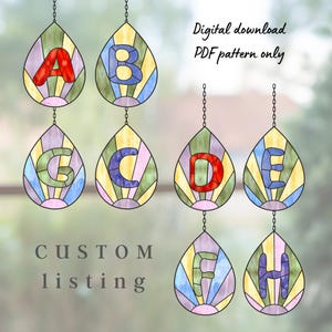 BENUTZERDEFINIERTE Initialen Teardrop Glasmalerei, digitaler Download, Geburtstagsgeschenk