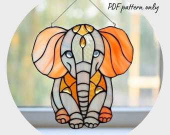 Elephant Stained Glass Pattern, DIY Suncatcher (Digital Download)