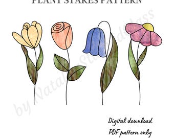 Flower Plant Stakes Stained Glass Pattern (Digital Download)