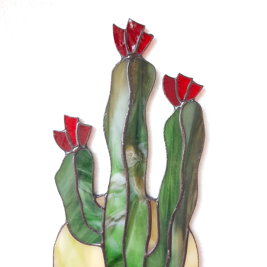 Succulent stained glass window decor Cactus suncatcher Etsy