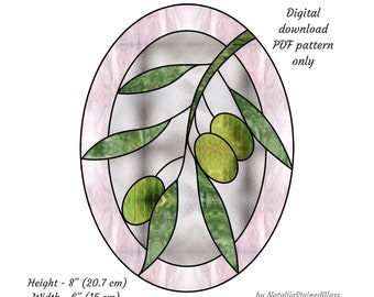 Olive Branch Stained Glass Pattern, Digital download, Plant DIY Suncatcher Home Decor