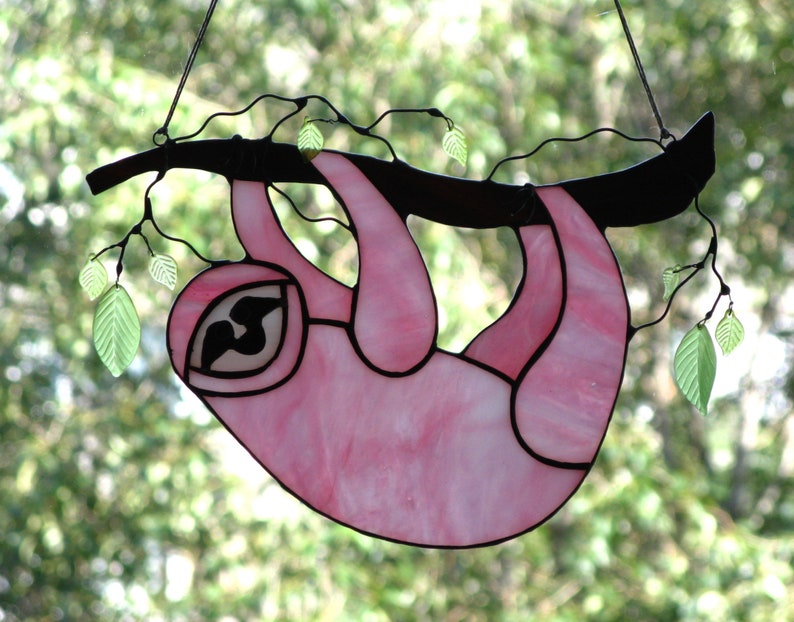 Sloth stained glass Nashville-Davidson Mall window Max 56% OFF suncatcher hanging Animal