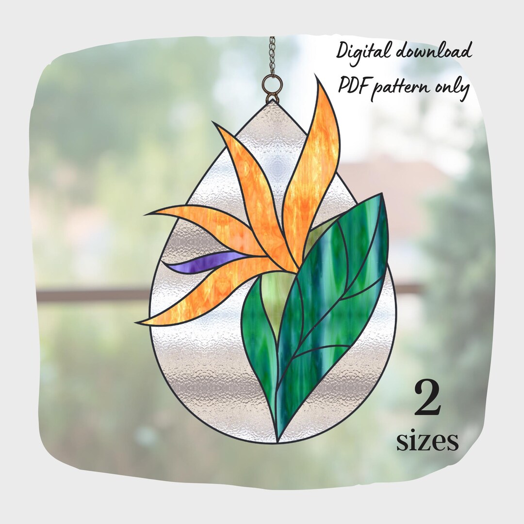 Bird of Paradise Flower Teardrop Stained Glass Pattern, Digital ...