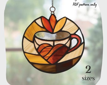 Coffee Cup Stained Glass Pattern, Digital Download PDF, Suncatcher Decor