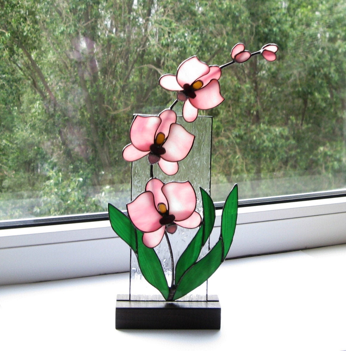 Orchid stained glass suncatcher decor, 3D stained glass flower, Stain…