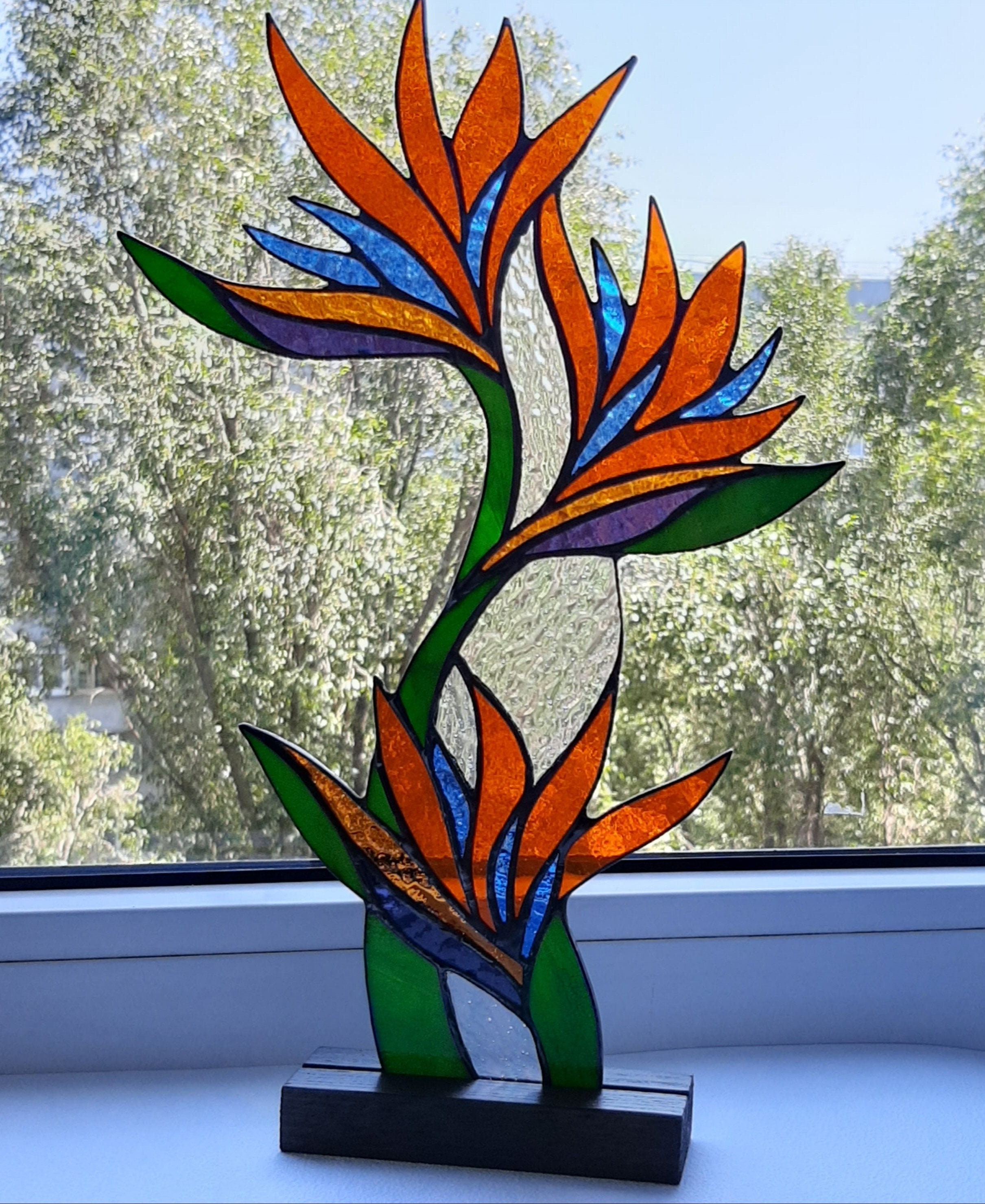 Bird of paradise stained glass window decor Flowers suncatcher Etsy