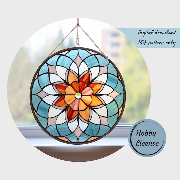 Stained glass mandala pattern Stained glass pattern Digital download flower mandala pattern Window hanging home decor