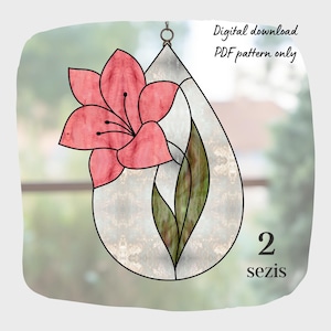 Lily Teardrop Glasmalerei-Muster, digitaler Download, Blumen-DIY Suncatcher Home Decor