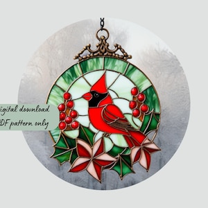 Weihnachten Kardinal Glasmalerei Muster, digitaler Download, DIY Suncatcher Wohnkultur