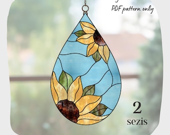 Sunflower Teardrop Suncatcher Stained Glass Pattern (Digital Download)