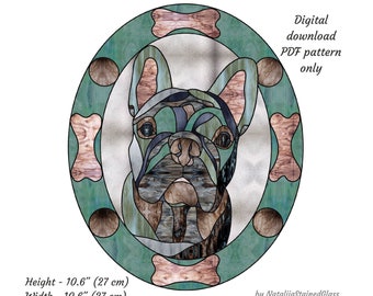 Motif de vitrail chien, motif de vitrail bouledogue français, motif téléchargement numérique, décoration d'intérieur attrape-soleil bricolage, portrait d'animal de compagnie personnalisé