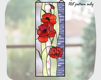 Poppy Suncatcher Stained Glass Pattern, Flower Window Hanging (Digital Download)