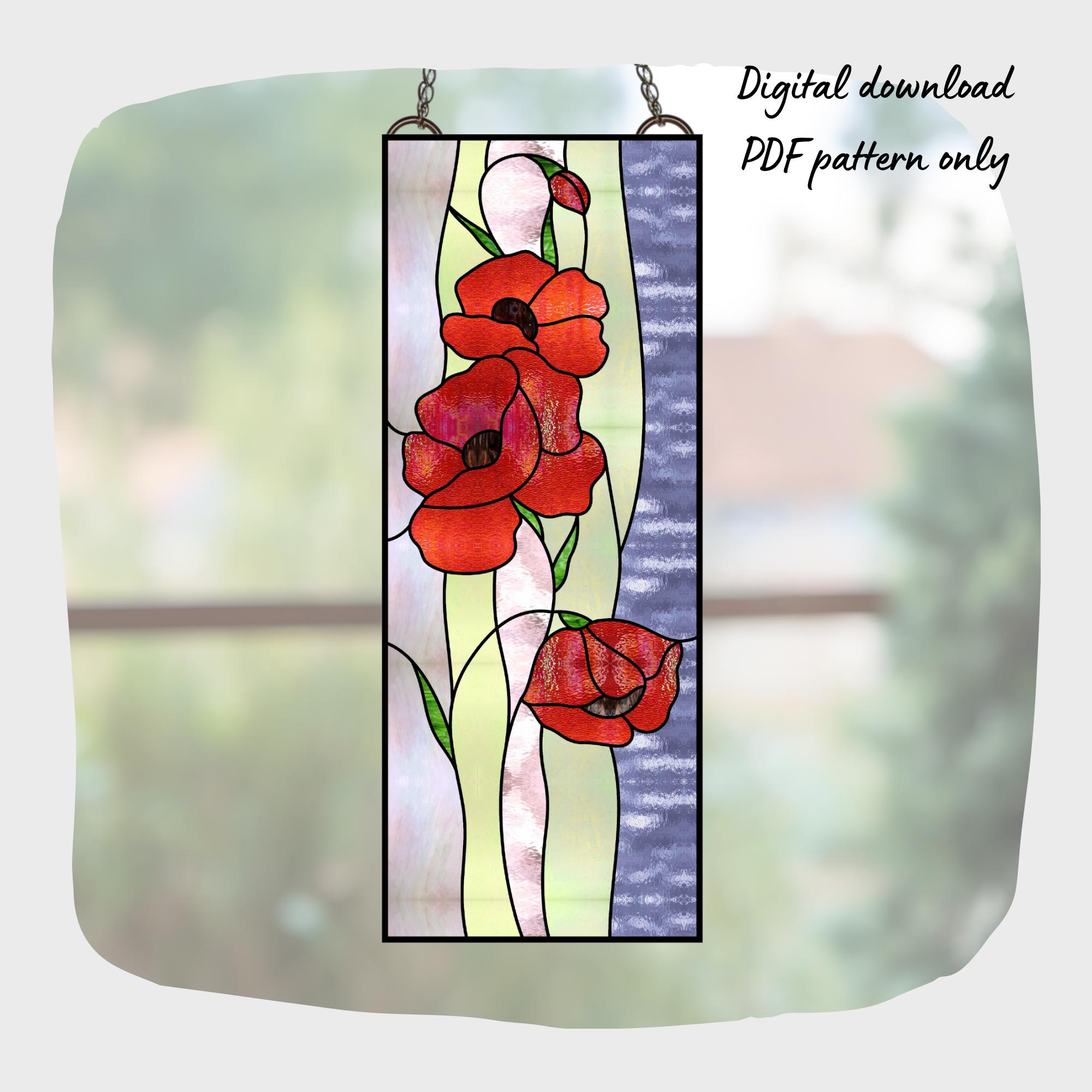 Poppy Stained Glass Pattern, Flower Stained Glass Pattern
