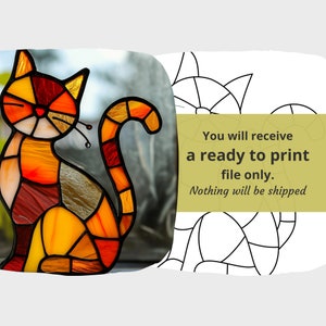 Cat Stained Glass Pattern Animal Stained Glass Pattern Digital Download Pattern DIY Suncatcher for Home Decor image 3