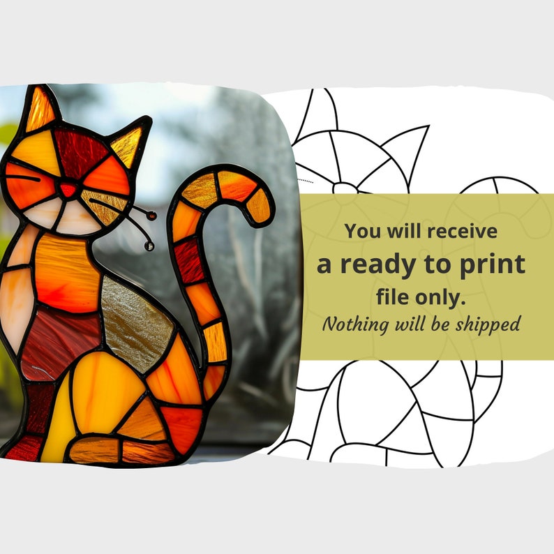 Cat Stained Glass Pattern Animal Stained Glass Pattern Digital Download Pattern DIY Suncatcher for Home Decor image 3