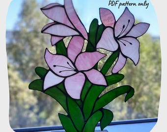 Lily Stained Glass Pattern, Digital Download, DIY Flower Suncatcher Home Decor