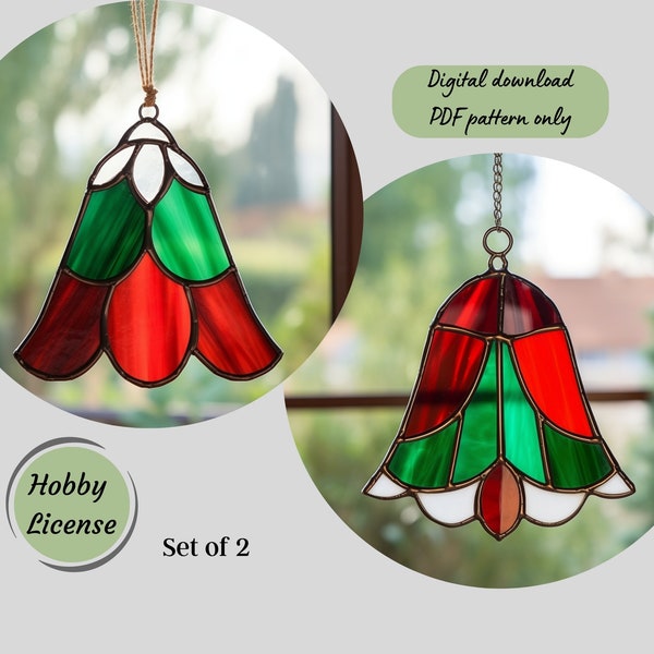 Digital download stained glass pattern Christmas bells DIY suncatcher Simple pattern for beginners