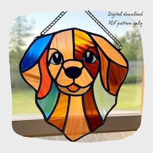 Dog Stained Glass Pattern, Animal Stained Glass Pattern, Digital Download, DIY Suncatcher Home Decor, Lover Dog Gift