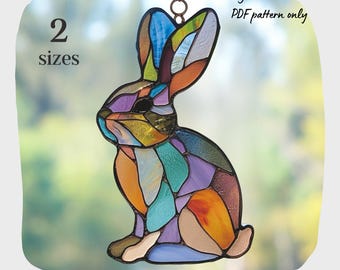 Rabbit Stained Glass Pattern, Digital Download PDF, Hare Suncatcher Decor