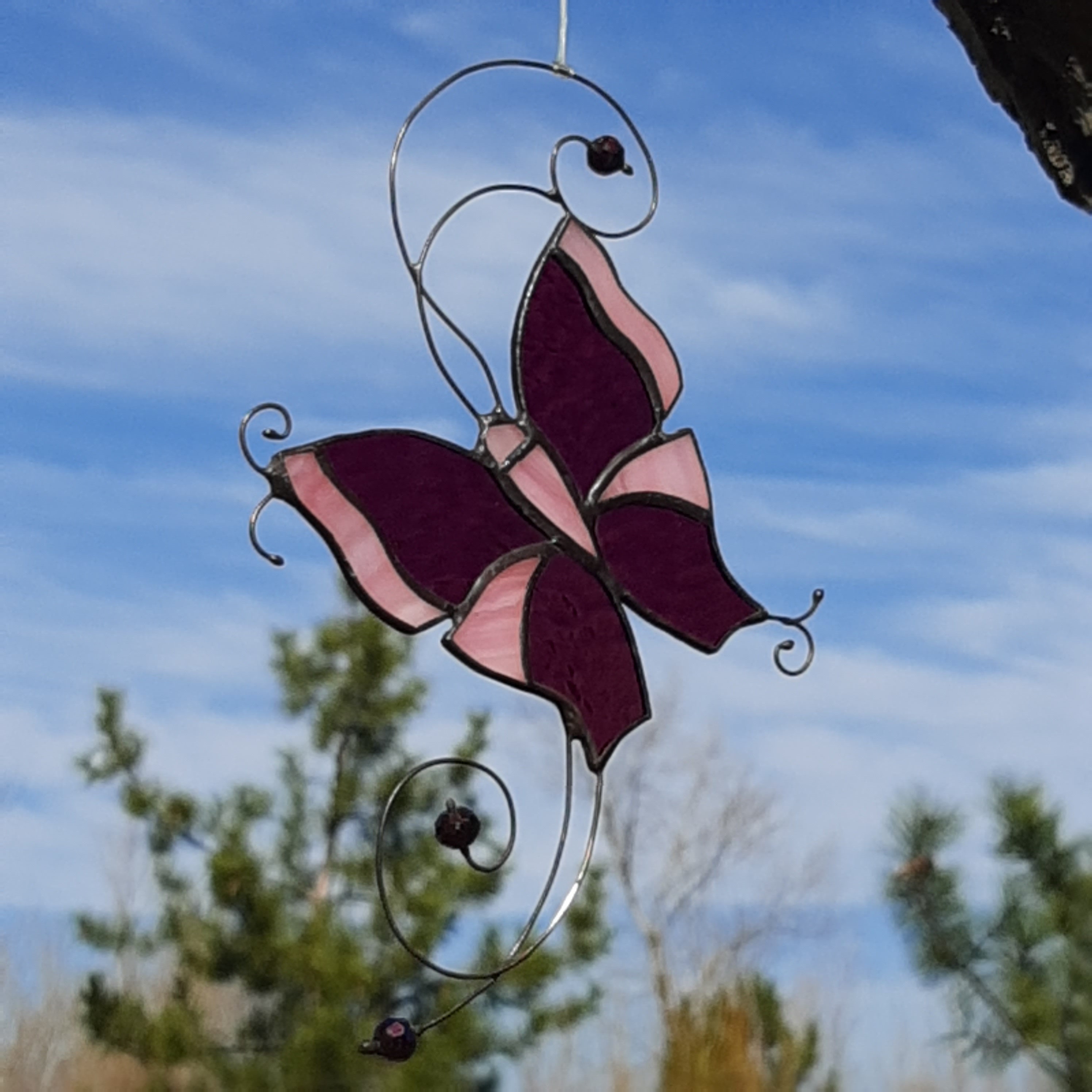 Butterfly stained glass Window hanging decor Purple Etsy