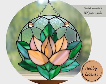 Modèle de vitrail lotus Modèle de téléchargement numérique Fleur DIY suncatcher Fleur vitrail Verre décor à la maison