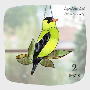 Goldfinch Bird Stained Glass Pattern, Digital Download, DIY Suncatcher Home Decor