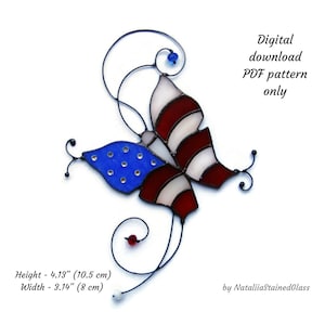 Butterfly Stained Glass Pattern, Patriotic Stained Glass Pattern, Digital Download, DIY Suncatcher for Home Decor