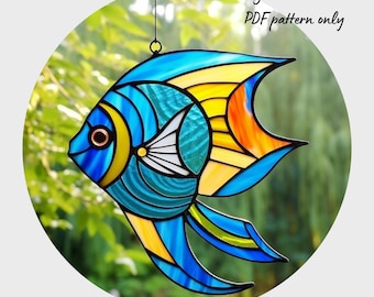 Patrón de vidriera con diseño de peces para atrapasoles, animales marinos para manualidades (patrón en PDF)