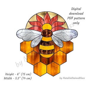 Modèle de vitrail abeille, téléchargement numérique, motif attrape-soleil bricolage, décoration intérieure en vitrail