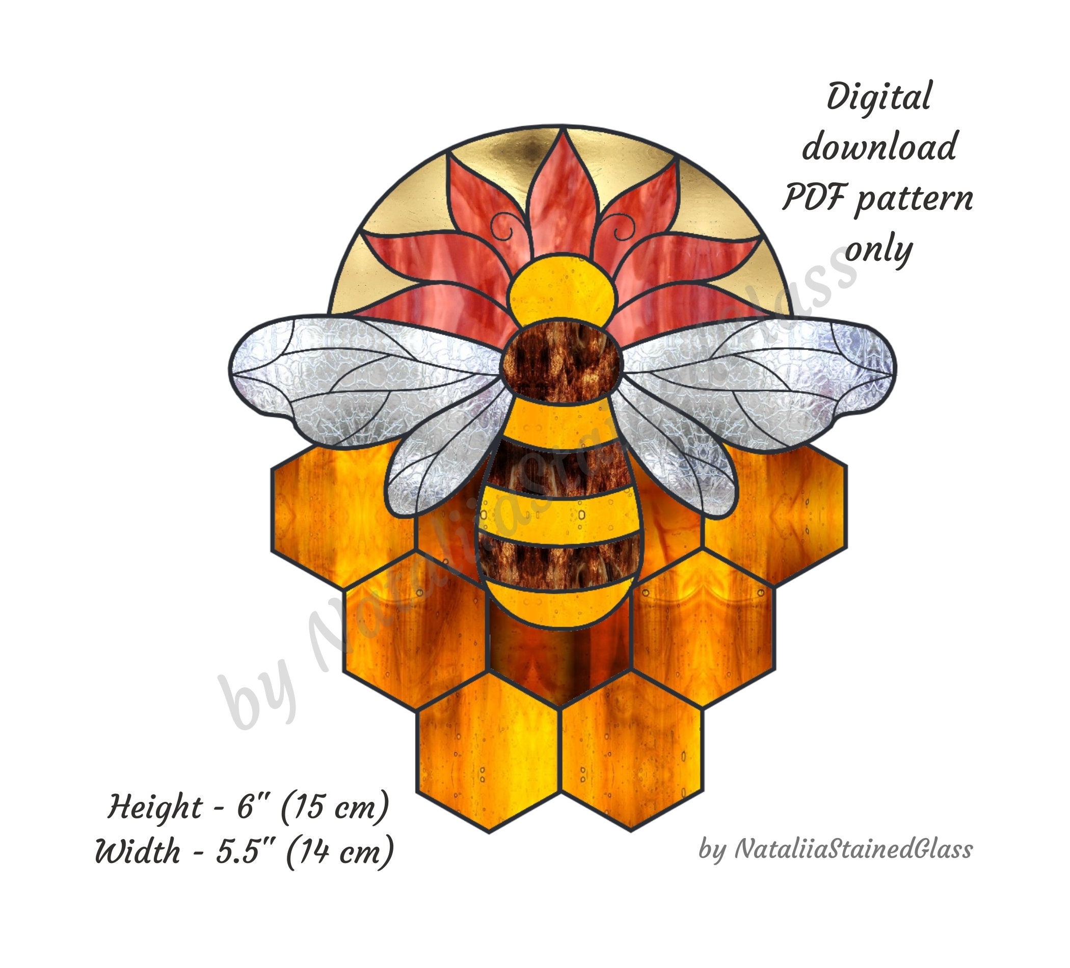 Bee Stained Glass Pattern Honeycomb Digital Download Pattern