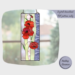 Poppy Stained Glass Pattern, Flower Stained Glass Pattern, Digital Download Pattern, DIY Suncatcher Home Decor
