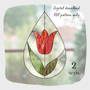 Tulip Teardrop Glasmalerei-Muster, digitaler Download, DIY Suncatcher Home Decor