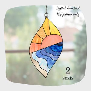 Sea Sunset Teardrop Stained Glass Pattern, Digital Download, DIY Suncatcher Home Decor