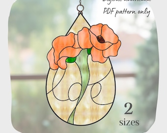 California Poppy Teardrop Stained Glass Pattern, Digital Download, DIY Suncatcher Home Decor