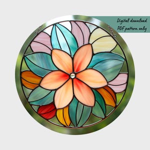 Stained Glass Pattern Plumeria, Digital Download, Flower DIY Suncatcher Home Decor
